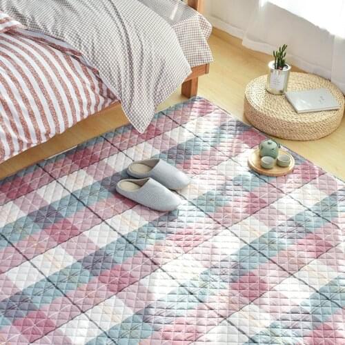 Japanese Design Simple Carpet for Living Room Bedroom Lattice Pattern Cotton Area Rug Kids Room Crawling Play Mat Home Decor