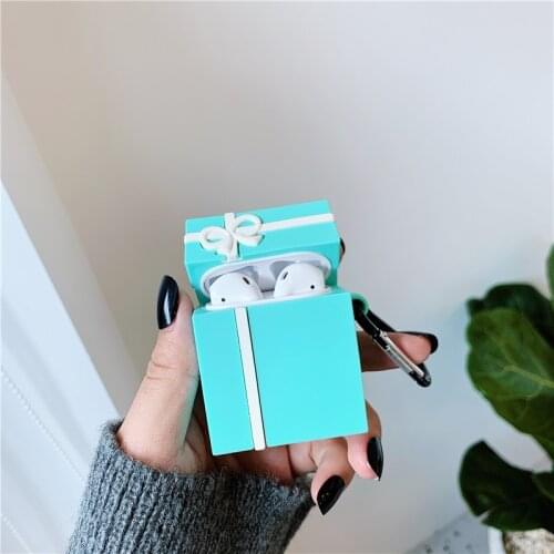 Luxury Tiffan Blue Gift Box Packaging Headphone Cases for Apple Airpods 1/2 Silicone Protection Earphone Cover Accessories