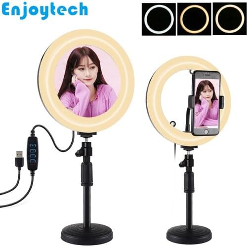 New Desktop Live Streaming Mounts Holder Tripod with LED Ring Light Lamp for Make Up Video Recording Bloggers