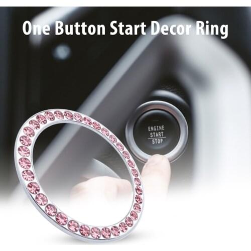 Rhinestone Start Stop Engine Push Button Decor Ring Automobile Starter Switch Decor Car Interior Watch Decorative Ring Car Start
