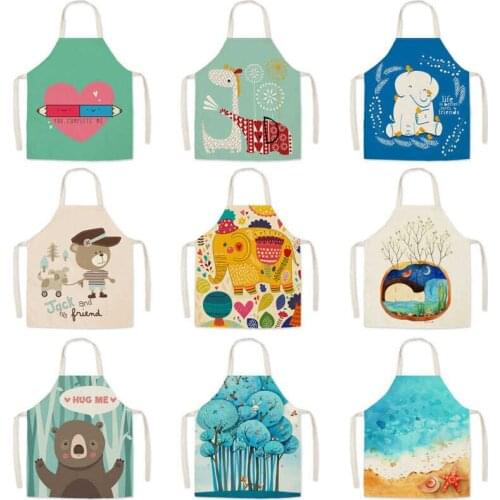 High Quality Cute Anti-greasy Kitchen Aprons for Cooking Sleeveless Cotton Linen Aprons Adult Bibs Home Cleaning Accessories P2