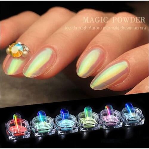 Top Quality Aurora Pigment Powder Ice Through Nude Chameleon Mermaid Powder Super Mirror Effect Chrome Nail Diy Glitter