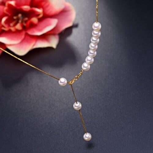 Fine Jewelry 6-7mm AKOYA seawater pearl stars pearl necklace golden bone chain