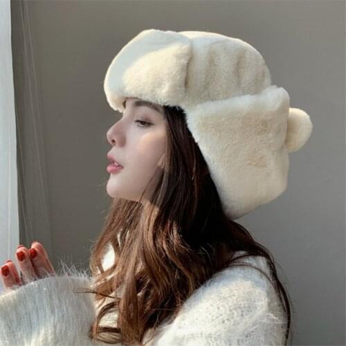 EOEODOIT Women Cold Winter Bomber Hats Cute Pom Pom Lace Warm Thick Fur Added Warm Ear Protector Caps Visor Hat For Girls