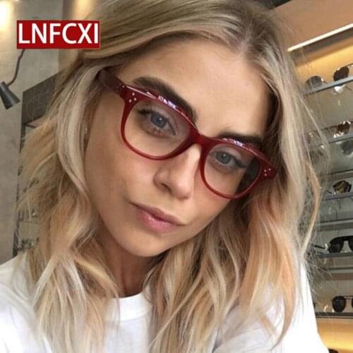 LNFCXI Square Female Glasses Frames Fashion Designer Round Glasses Women Clear Optical Transparent Womens Eyeglasses Frame