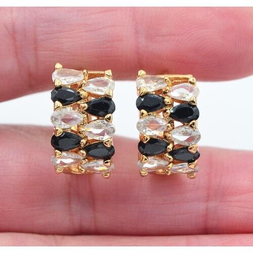 Gold Color Women Trendy White Black Cubic Zirconia CZ Huggie Hoop Earrings Jewelry