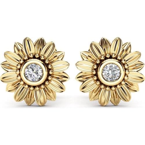 MOONROCY Silver Color Rose Gold Color CZ Crystal Earrings Sunflower for Women Girls Gift Dropshipping Vintage Jewelry Wholesale