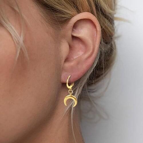 Crecent Moon Dangle Earrings For Women Girl Gold Color Stainless Steel Drop Earrings Fashion Jewelry Gifts LDE60