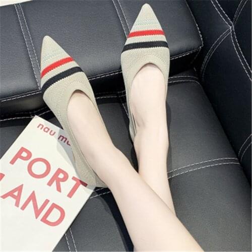 2020 Womens Flat Shoes Pointed Breathable Knit Moccasin Mixed Color Womens Soft Women Zapatos De Ballet Sh Ballet Mujer 35-40