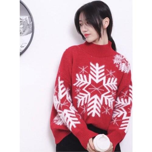 Half-Neck Sweater Women Casual Loose 2019 New Red Sweater