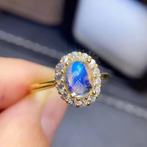 Elegant women moonstone ring real 925 silver gold plated fine jewelry certified natural gem moonlight birthstone birthday gift
