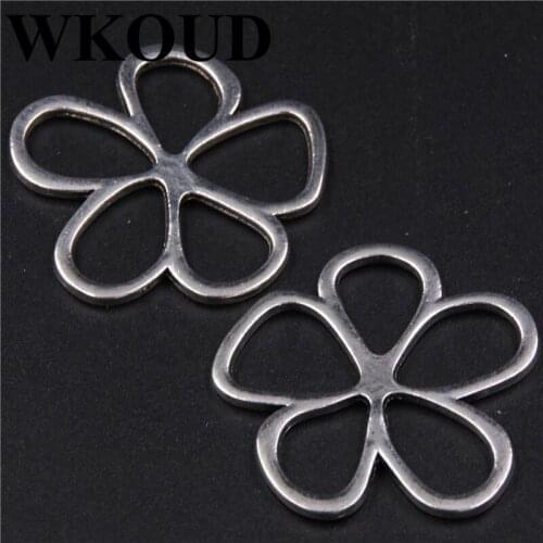 10pcs Antique Silver Color Hollow Out Flower Pendant DIY Jewelry Handicraft Accessories 35mm A201