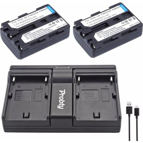 2Pcs NP-FM50 NP FM50 FM55H Battery + USB Duac Charger For Sony CCD-FRV106K DCR-PC300K DCR-TRV24 DCR-DVD100 DSR-PDX10 DCR-TRV25