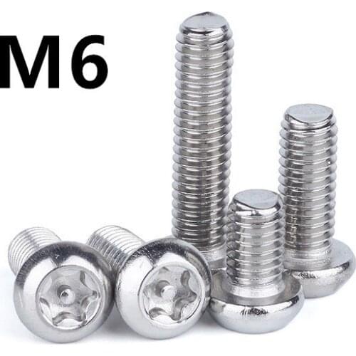 50pcs/lot M6x10/12/14/16/20/25/30/35/40/45/50mm Stainless steel pan head torx with pin screw anti theft safety security screws