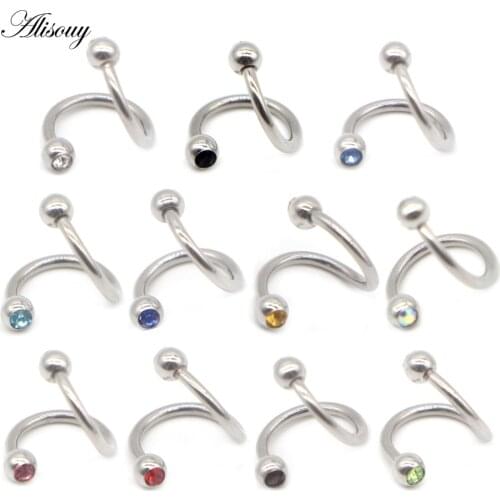 Alisouy 1 PC Gauge 16G S Ear Labret Ring Surgical Stainless Steel Crystal Double Balls Twisted Helix Cartilage Earrings unisex