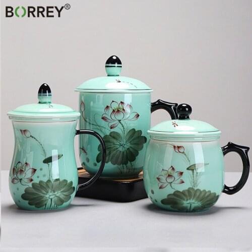 BORREY China Ceramic Coffee Mug Office Water Cup Filter Tea Cup with Cover Cups and Mugs with Handle Birthday Gift Box Drinkware
