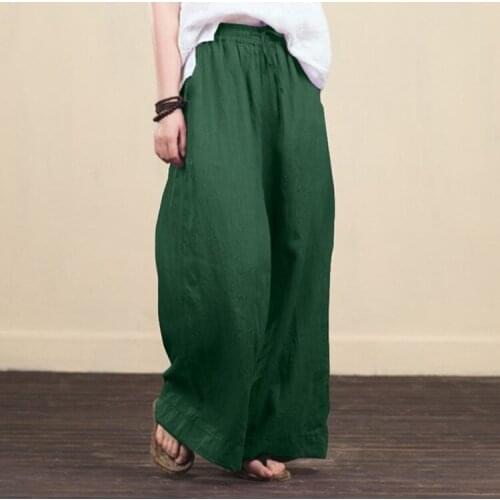 Wide Leg Pants Casual Cotton Linen Loose Womens Trousers Fashion Elegant Elastic Waist Female Trousers New Spring Summer Pants