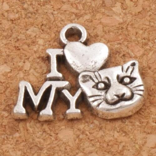 I Love Cat Spacer Charm Beads 50pcs Zinc Alloy Pendants Jewelry DIY L1154 17.5x14 mm
