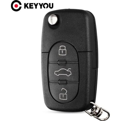 KEYYOU 5x 3 Buttons Flip Car Key Case Shell Fob For Audi TT A4 A6 A8 Quattro With Blade CR1620 Battery Holder