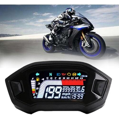 SAMDO Real Color Digital Motorcycle Speedometer 199 Kph Mph Universal Motorcycle Speedometer Odometer Water Temperature Gauge