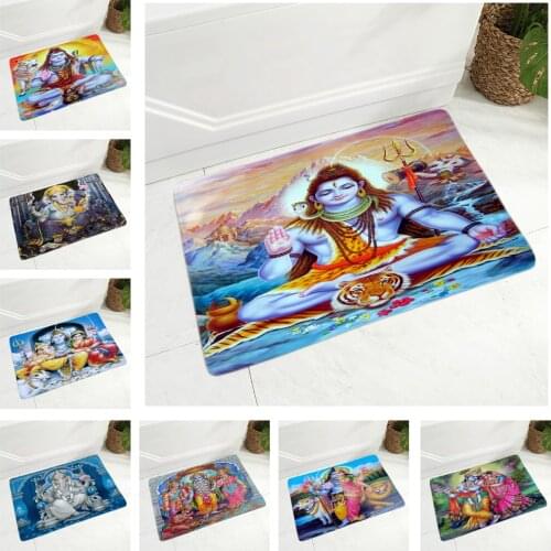 Colorful Indian Mythology Shiva Floor Door Mat for Children Room Non-Slip Decor Cartoon Buddhism Doormat 40x60cm Flannel Carpet