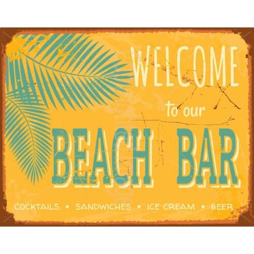 WELCOME TO BEACH BAR METAL TIN SIGN POSTER WALL PLAQUE