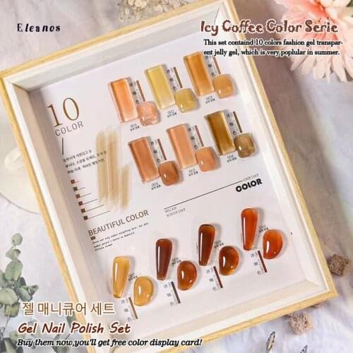 Eleanos 15ml Jelly Coffee Gel Nail Polish Set 10 Peices Colors Semi Permanent Soak Off Vernis Transparent Gel Need Base Top Coat