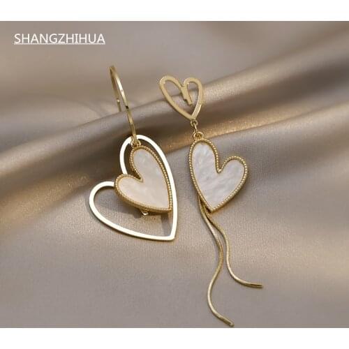 SHANGZHIHUA Geometrical asymmetry heart shape fashion woman earrings temperament light luxury simple girl unusual jewelry gifts