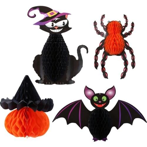 Halloween Bat Black Cat Spider Pumpkin Honeycomb Ball Pendant Hotel Shopping Mall Window Scene Decoration Indoor Pendant