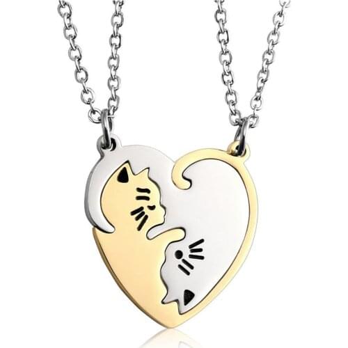 HUHUI Personalized Cat Kitten Necklace Custom Engraved Name Pendant Stainless Steel Jewelry Couple Matching Necklace Best Gift