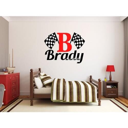 Checkered Flag Racing Monogram Wall Stickers Nontoxic PVC Wall Decal Nursery Room Vinyl Wall Graphics Bedroom Decor Mural SA610