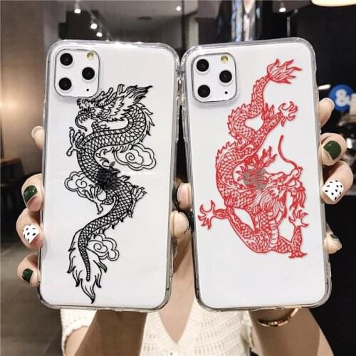 Fashion Dragon Phone Case For iPhone 11 Pro 12 mini XS MAX XR SE2020 8 6 7 Plus Animal Soft TPU Transparent Cover Fundas