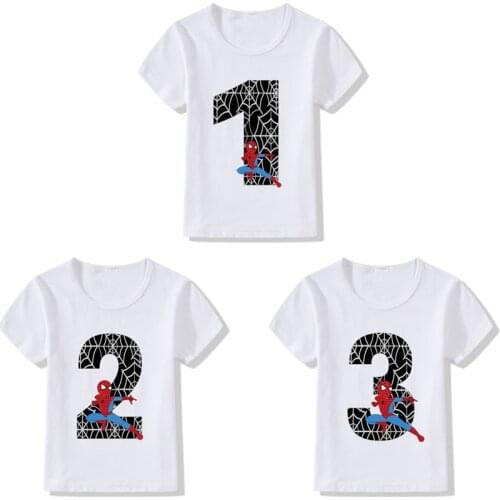 New Marvel Spiderman Baby Boy Girl Happy Birthday Number 1-9 Childrens T-shirt Avenger Endgame The Hulk Iron Man Print T-shirt