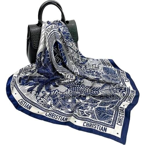 2021 Summer New 90cm Large Square Scarf Satin Turban Scarf Ladies Printed Silk Scarf Shawl Wholesale Customization