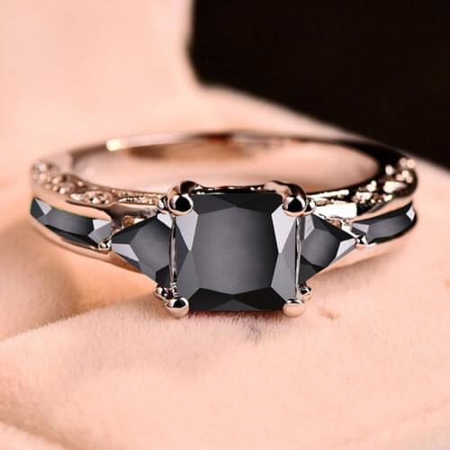 New Design Black Crystal Rings for Women Wedding Engagement Couple Ring Silver Color Female Anniversary Party Charm Jewelry Gift