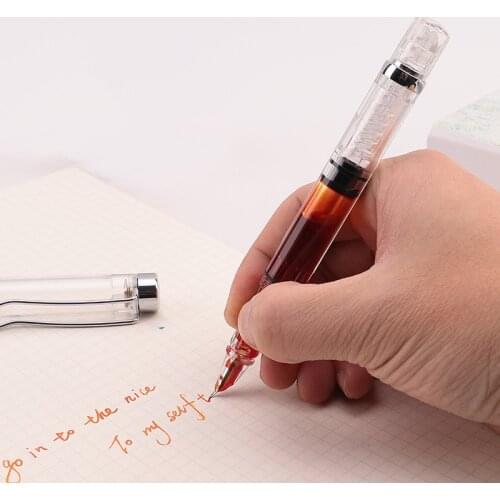 New Posture Correction Piston Pen Transparent Plastic Color White Ink With Cap Folding Nib School Office Fountain Pens