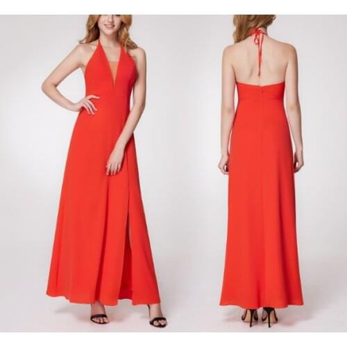 Sexy Long Ever Pretty A-Line V-Neck Sleeveless Side Split Simple Formal Party Gowns Lange Jurk 2021