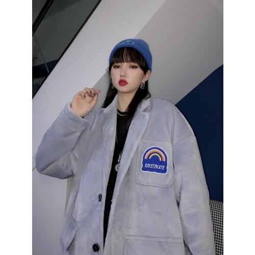 Retro style Plush suit coat for men and women fashion brand embroidered cotton padded clothes jackets