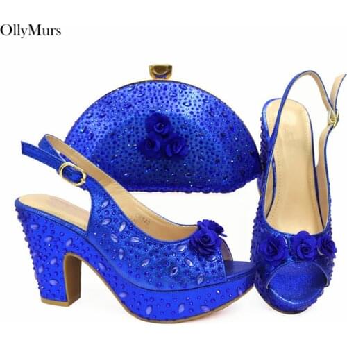 Latest African Design Rhinestone Pumps Shoes And Bag Set For Party Hot Sale Sandals Ladiess Party Shoes And Bag To Match Set