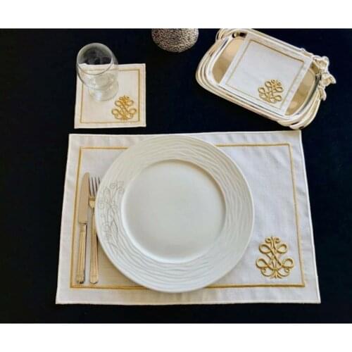 Home decoration presentation placemat napkin tea food embroidery english made blue claret red black special design