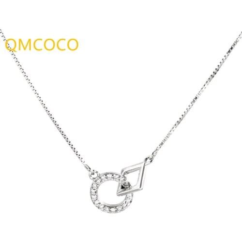 QMCOCO Minimalist 925 Silver Trendy Necklace For Women Creative Hollow Geometric Pendant Woman Party Jewelry Gifts