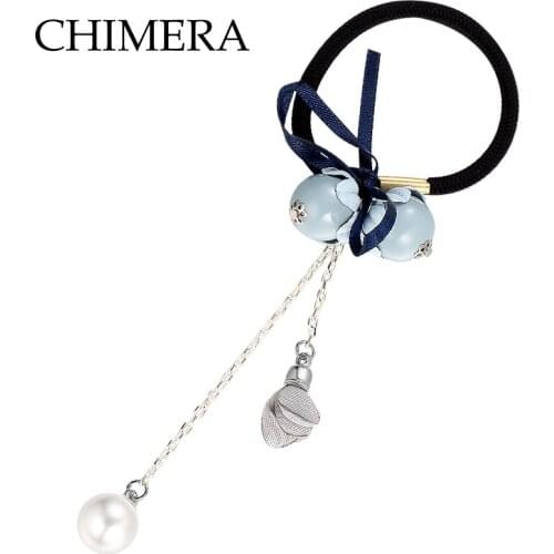 CHIMERA Eelgant Elastic Hair Band with Round Balls Flower Pearl Tassels Women Girls Hair Tie Rubber Accessories Ponytail Holder