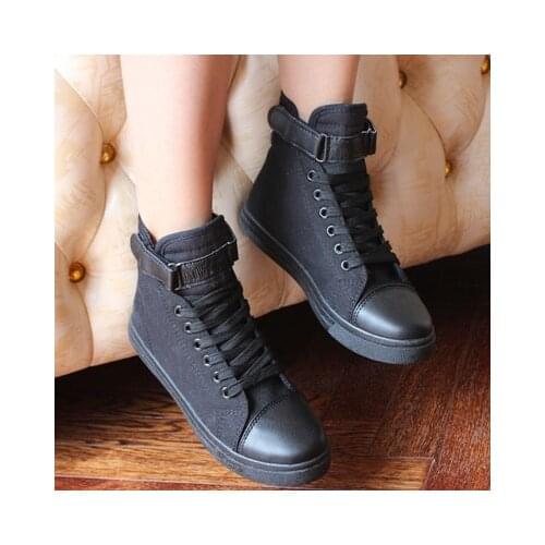 2020 Fashion New Women Light Breathable Canvas Casual All Black White High Top Solid Color Sneakers Shoes Flats Chaussure Femme