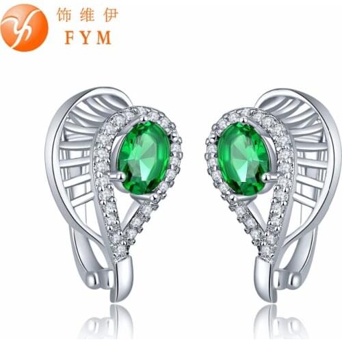 FYM Brand 7 Colors Sliver Color Earrings Green Crystal AAA Cubic Zircon Micro Paved Hoop Earrings for women Luxury jewelry