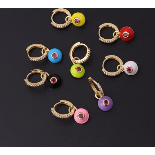 1PC Rainbow Painting Oil Round Eyes Pendant Hoop Earrings for Women Ear Bone Drop Dangel Cartilage Piercing Earrings Jewelry