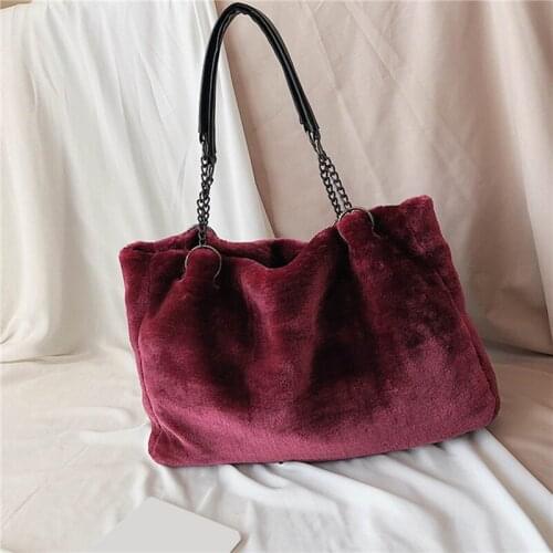 Women Chain Shoulder Bags Casual Plush Ladies Tote Handbag Fashion Large Capacity Shopping Supplies Female Travel Bag