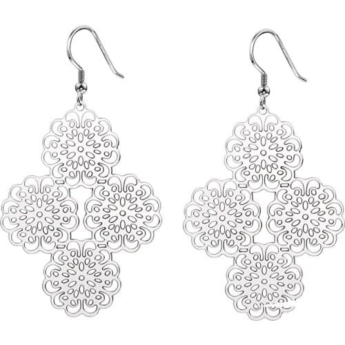 RIR African Flower Shaped Bridal Earring In Stainless Steel Silver Women Wedding Earring