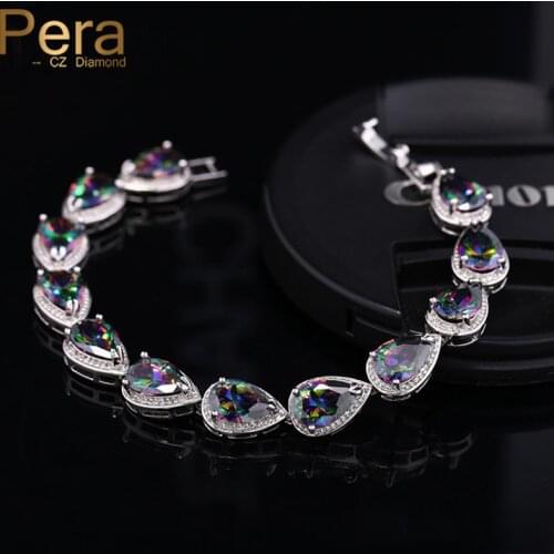 Pera CZ Gorgeous Waterdrop Cut Connected Jewelry Multi Colored Cubic Zirconia Women Big Bracelets Bangles For Holiday Gift B012
