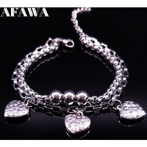 2021 Fashion Heart Silver Color Stainless Steel Bracelets for Women Double Bracelets & Bangles Jewelry pulseras mujer B61439