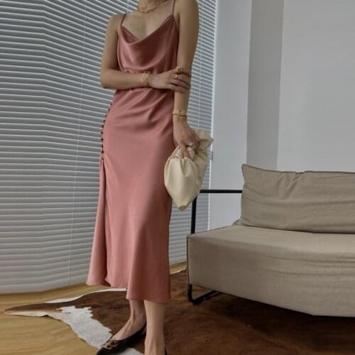 2021 Fashion designer summer women dress elegant long pink slip ladies dresses off shoulder vintage clothes minimalist bodycon